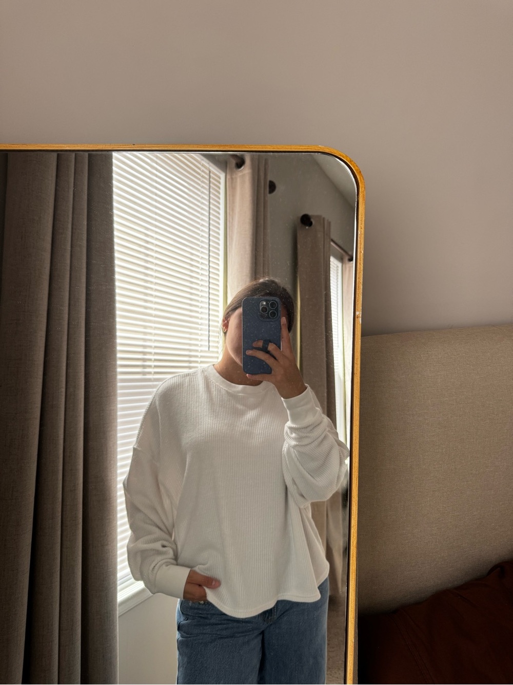 White Ribbed Long-Sleeve Sweater